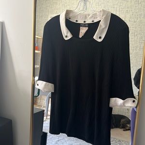 Rena Lange mixed media black collared black top